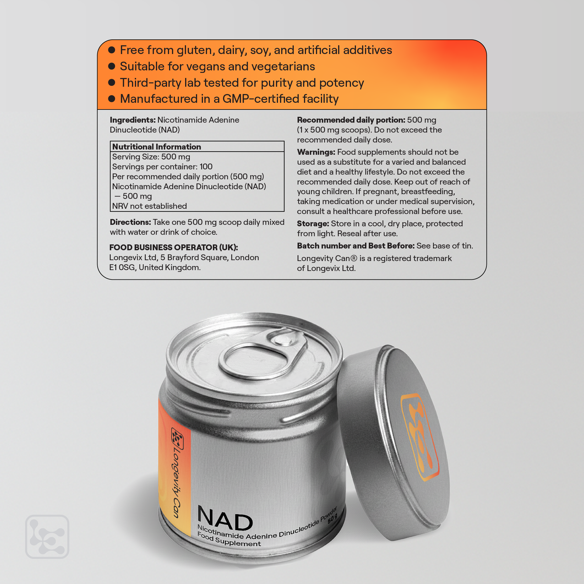 NAD Powder | Nicotinamide Adenine Dinucleotide for Cellular Energy Support