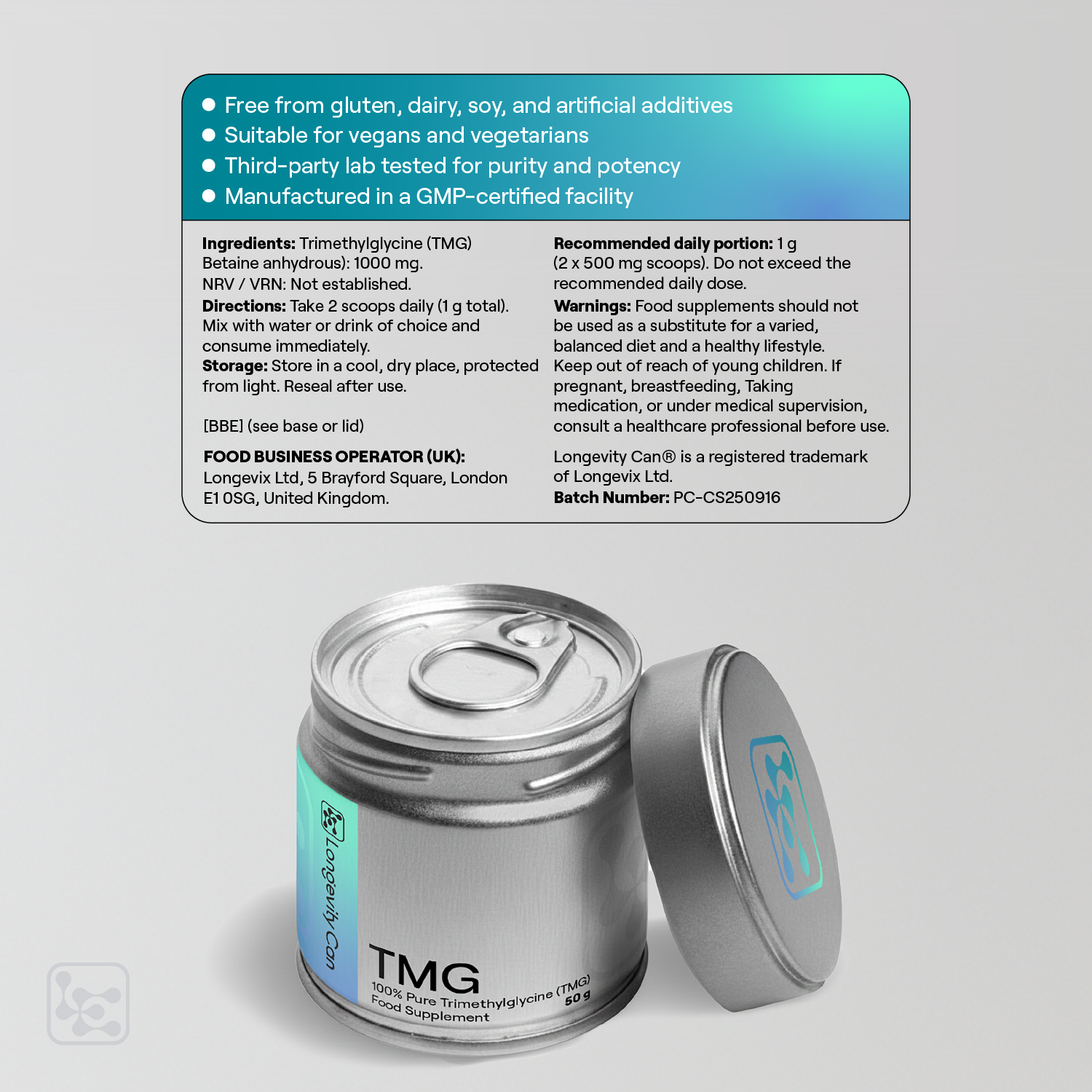 TMG Powder 50g | Trimethylglycine (Betaine) for Methylation and Cellular Support